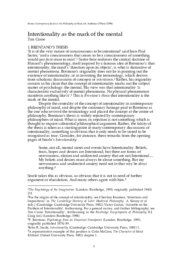 (PDF) Intentionality as the Mark of the Mental