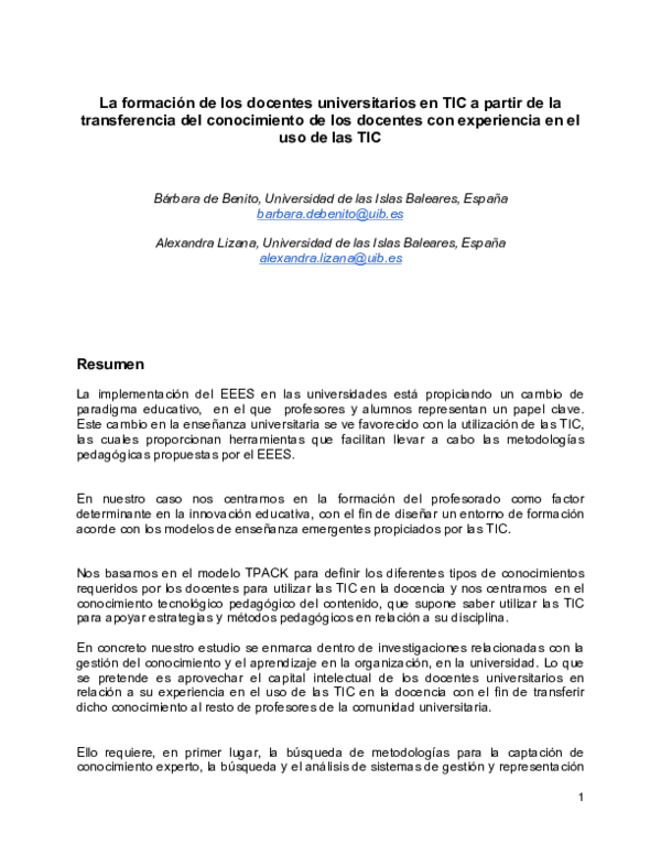 (PDF) Formación de los docentes universitarios en TIC a partir de la ...