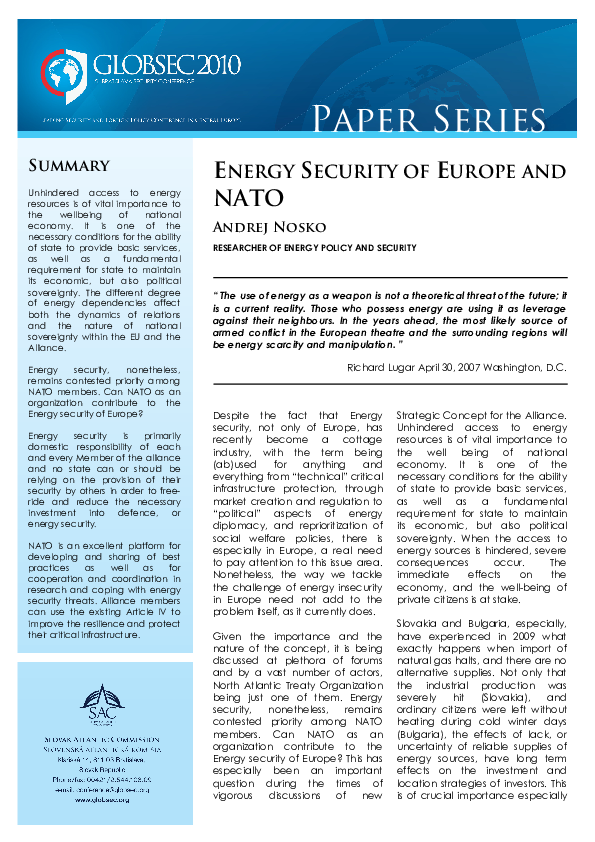 (PDF) Energy security of Europe and NATO