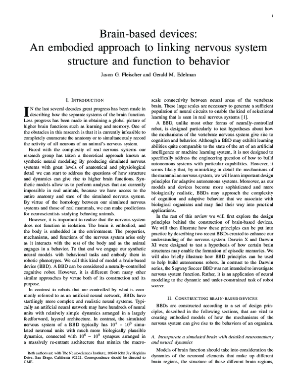 (PDF) Brain-based devices: An embodied approach to linking nervous ...