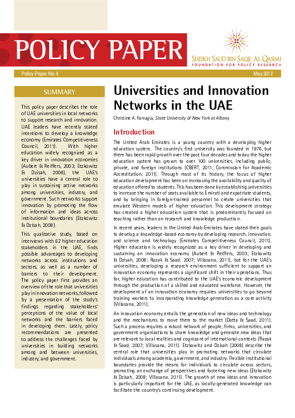 (PDF) Universities and Innovation Networks in the UAE