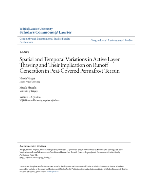 (PDF) Spatial and temporal variations in active layer thawing and their ...