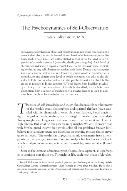 (PDF) The Psychodynamics of Self-Observation
