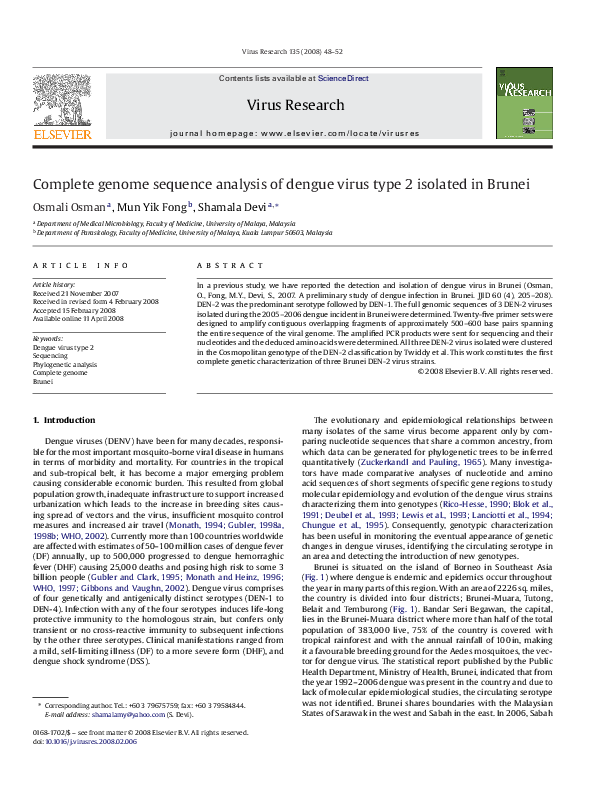 (PDF) Complete genome sequence analysis of dengue virus type 2 isolated ...