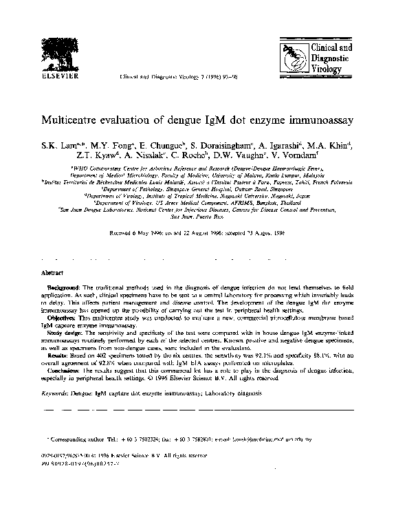 (PDF) Multicentre evaluation of dengue IgM dot enzyme immunoassay