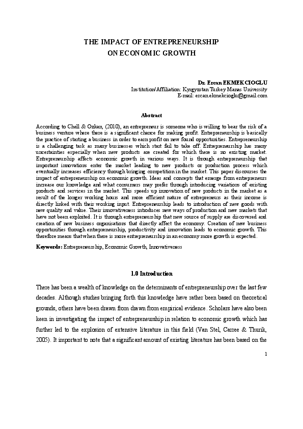 (DOC) The Impact of Entrepreneurship on Economic Growth