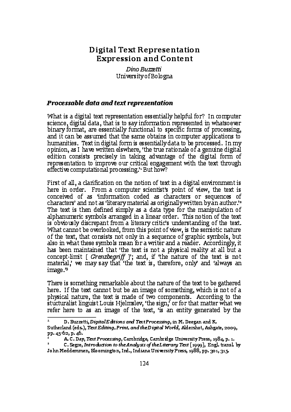 (PDF) Digital Text Representation: Expression and Content