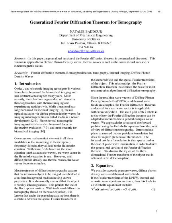 (PDF) Generalized Fourier Diffraction Theorem for Tomography