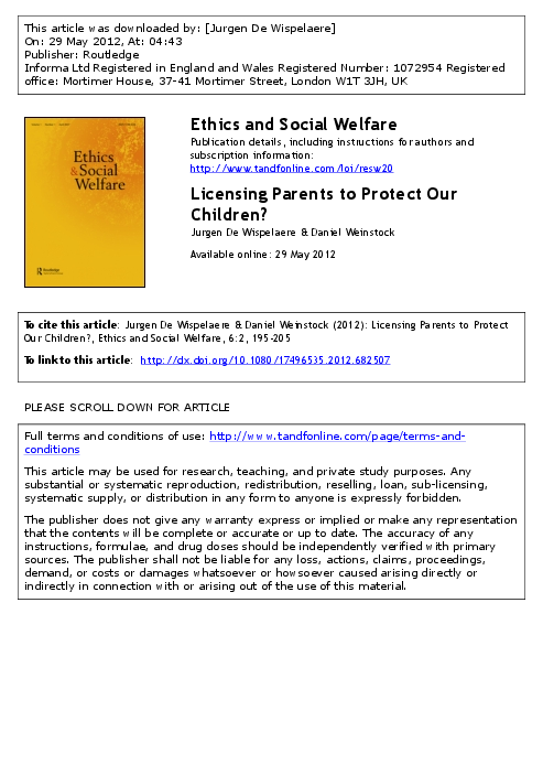 (PDF) Licensing Parents to Protect Our Children?