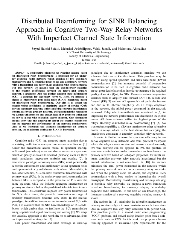 (PDF) Distributed Beamforming for SINR Balancing Approach in Cognitive ...