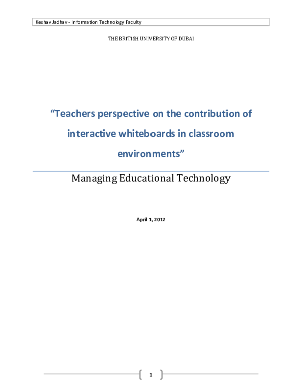 (PDF) Teachers perspective on the contribution of interactive ...