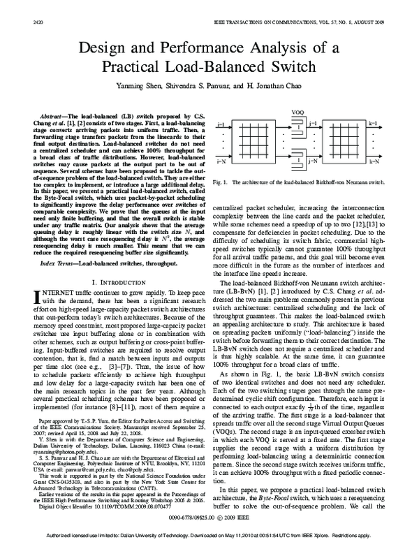 (PDF) Design and performance analysis of a practical load-balanced switch