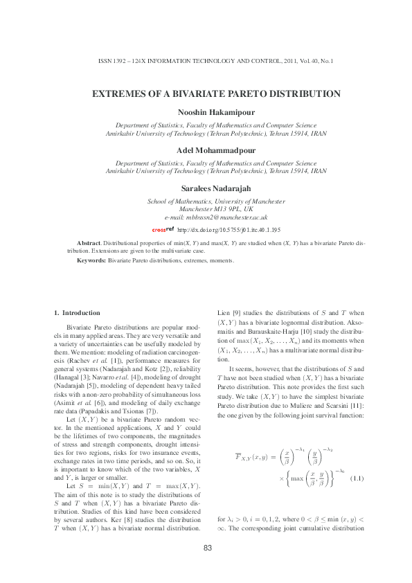 (PDF) EXTREMES OF A BIVARIATE PARETO DISTRIBUTION