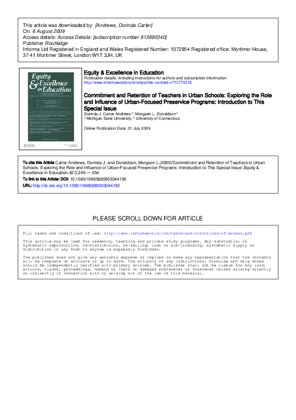 (PDF) Commitment and Retention of Teachers in Urban Schools: Exploring ...