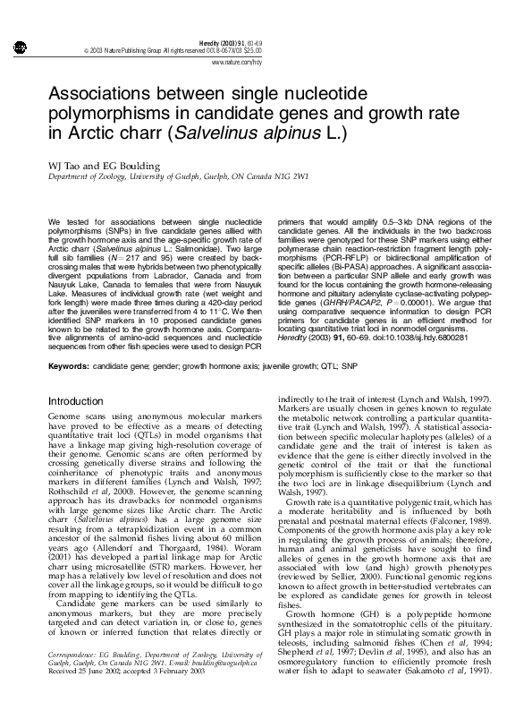 (PDF) Associations between single nucleotide polymorphisms in candidate ...