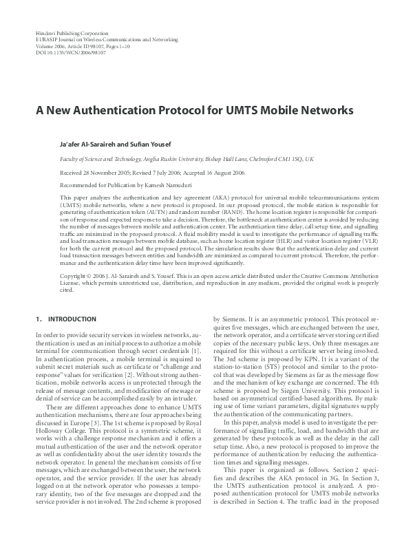 (PDF) A new authentication protocol for UMTS mobile networks