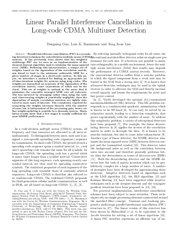 (PDF) Linear Parallel Interference Cancellation In Long-Code CDMA ...