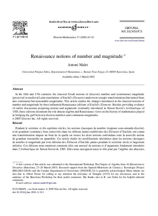 (PDF) Renaissance notions of number and magnitude
