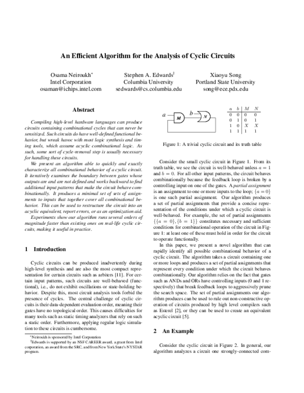 (PDF) An efficient algorithm for the analysis of cyclic circuits