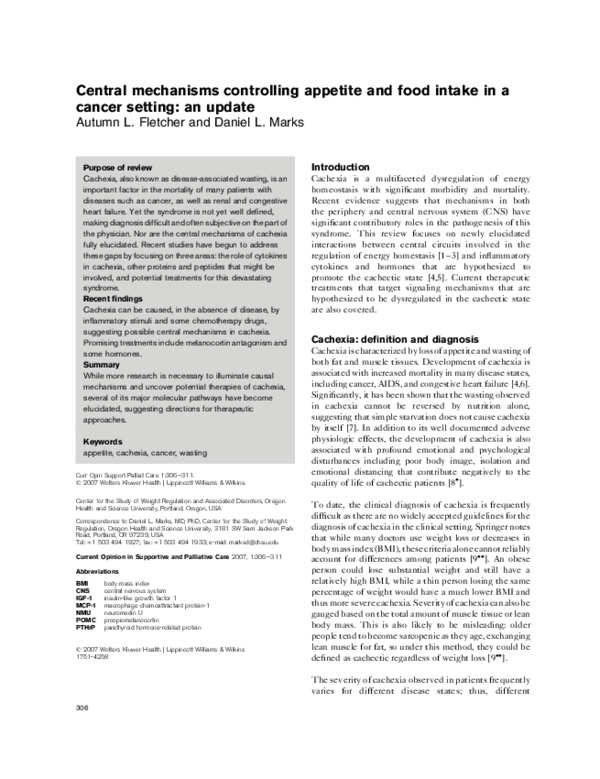(PDF) Central Mechanisms Controlling Appetite and Food Intake In a ...