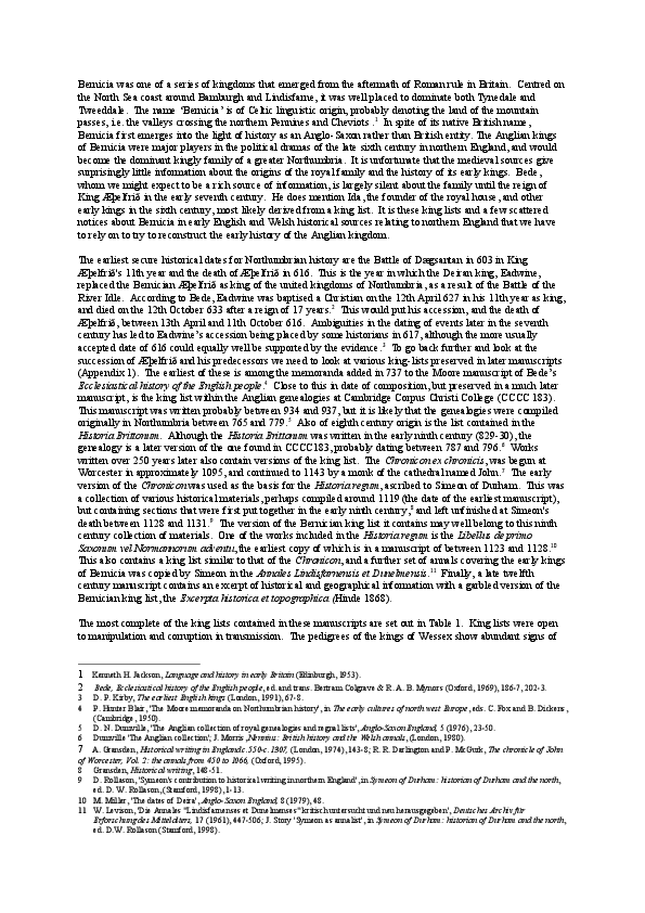 The early kings of Bernicia