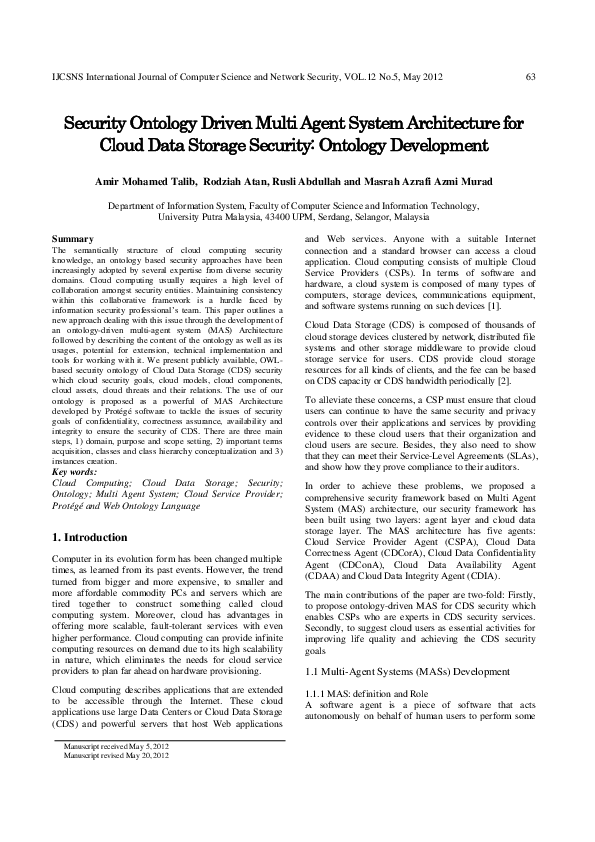 (PDF) Security Ontology Driven Multi Agent System Architecture for ...