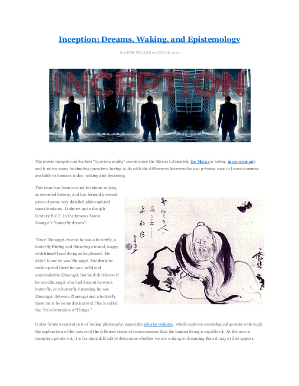 (DOC) Inception: Dreams, Waking, and Epistemology