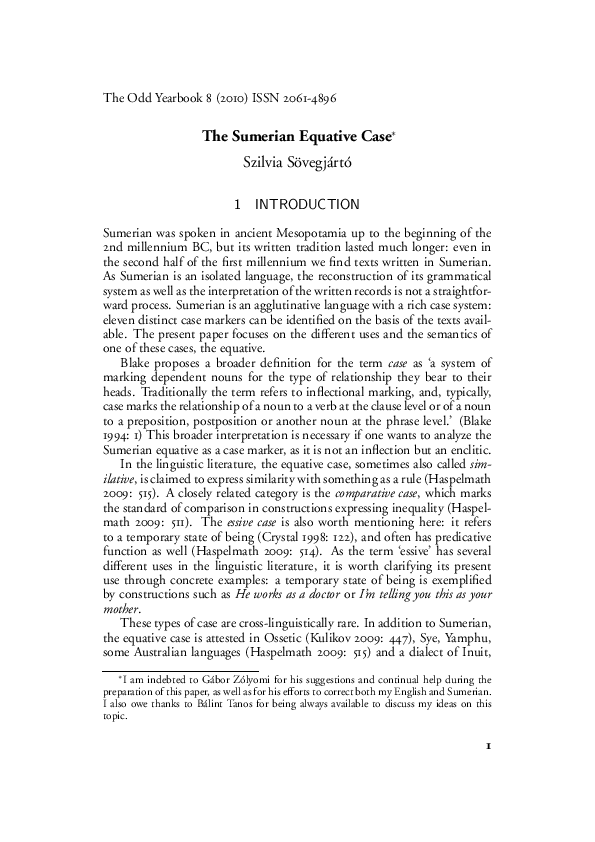 (PDF) The Sumerian Equative Case