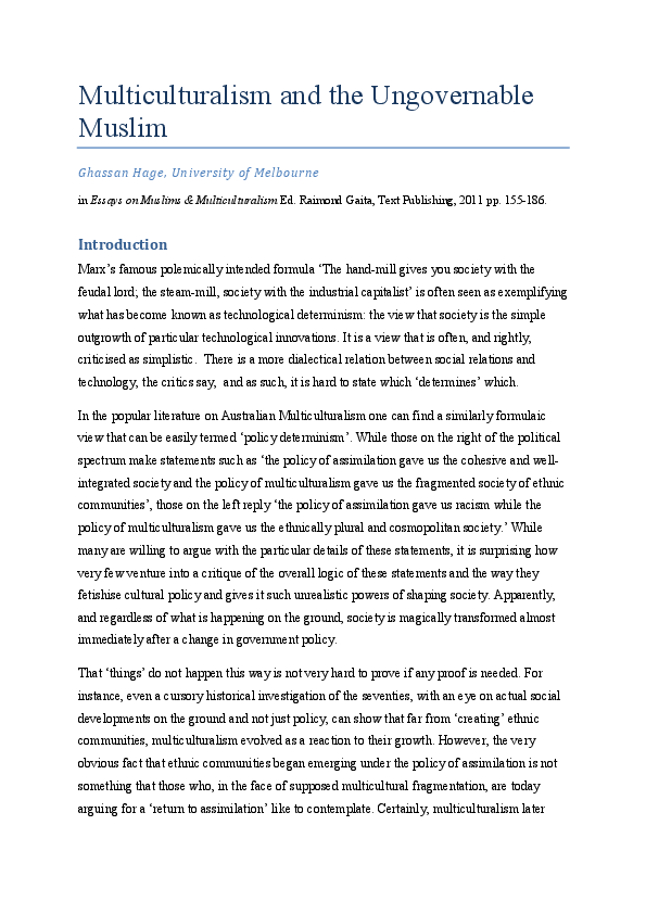 Argumentative Essay Thesis Example Pdf Business Management Essay Topics also Science And Technology Essay Topics Multiculturalism And The Ungovernable Muslim Ghassan Hage Essay About Health