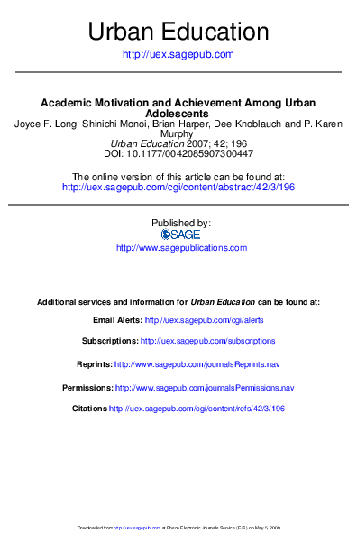 (PDF) Academic motivation and achievement among urban adolescents