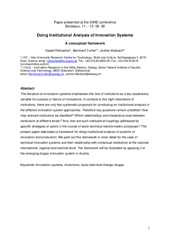 (PDF) Doing institutional analysis of innovation systems