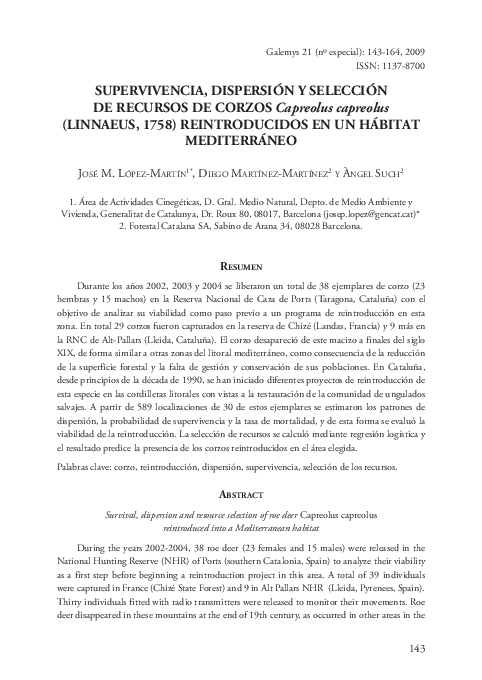 (PDF) Survival, dispersion and resource selection of roe deer Capreolus ...