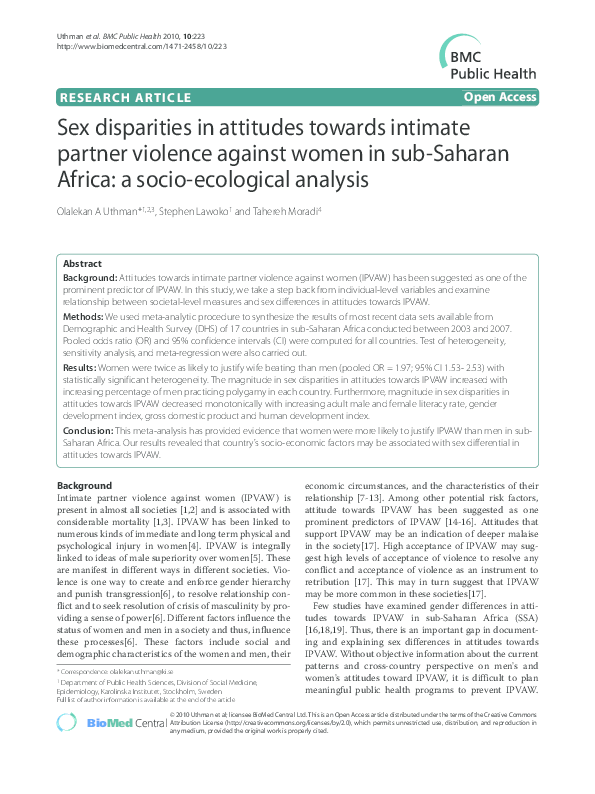 (PDF) Sex disparities in attitudes towards intimate partner violence ...