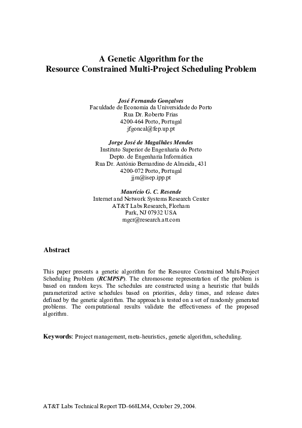 (PDF) A genetic algorithm for the resource constrained multi-project ...