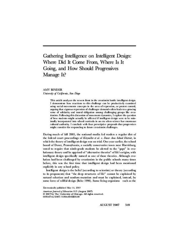 (PDF) Gathering Intelligence on Intelligent Design: Where Did It Come ...