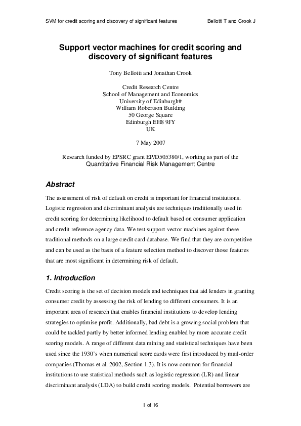 (PDF) Support Vector Machines for Credit Scoring and Discovery of ...