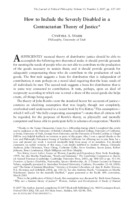 (PDF) How To Include the Severely Disabled in a Contractarian Theory of ...