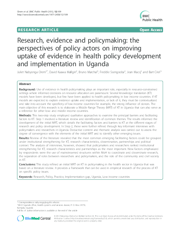 (PDF) Research, evidence and policymaking: the perspectives of policy ...