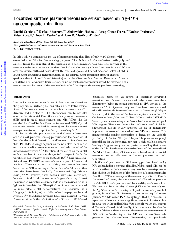 (PDF) Localized surface plasmon resonance sensor based on Ag-PVA ...