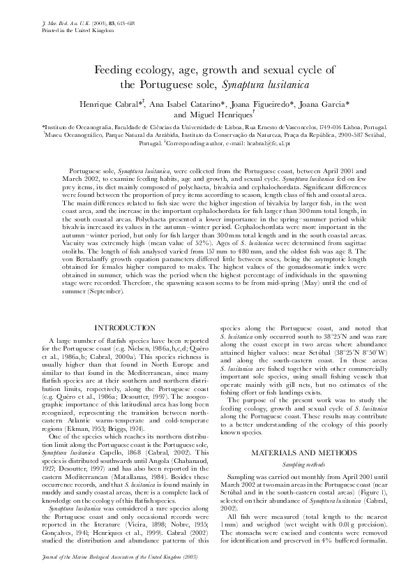 (PDF) Feeding ecology, age, growth and sexual cycle of the Portuguese