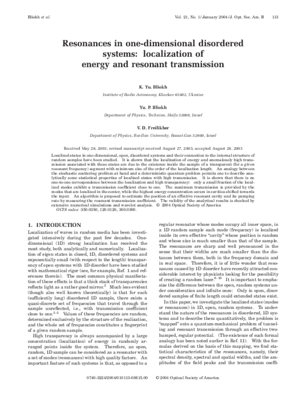 (PDF) Resonances in one-dimensional disordered systems: localization of ...