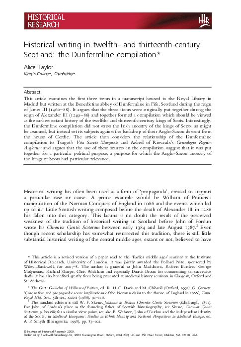 Historical Writing in Twelfth- and Thirteenth-Century Scotland