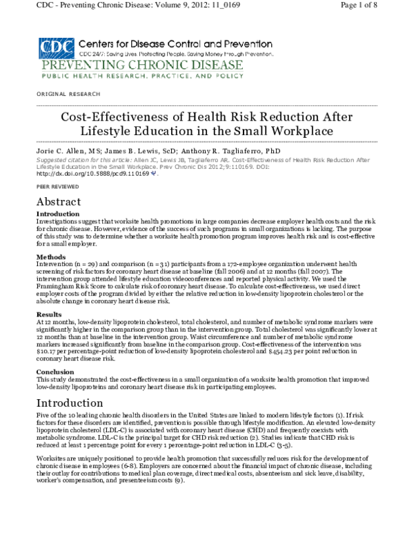 (PDF) Cost-effectiveness of health risk reduction after lifestyle ...