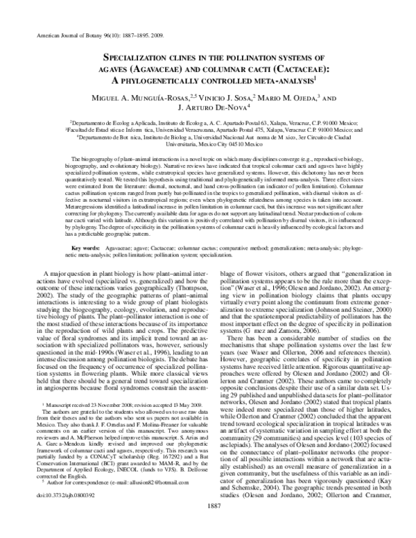 (PDF) Specialization clines in the pollination system of agaves ...