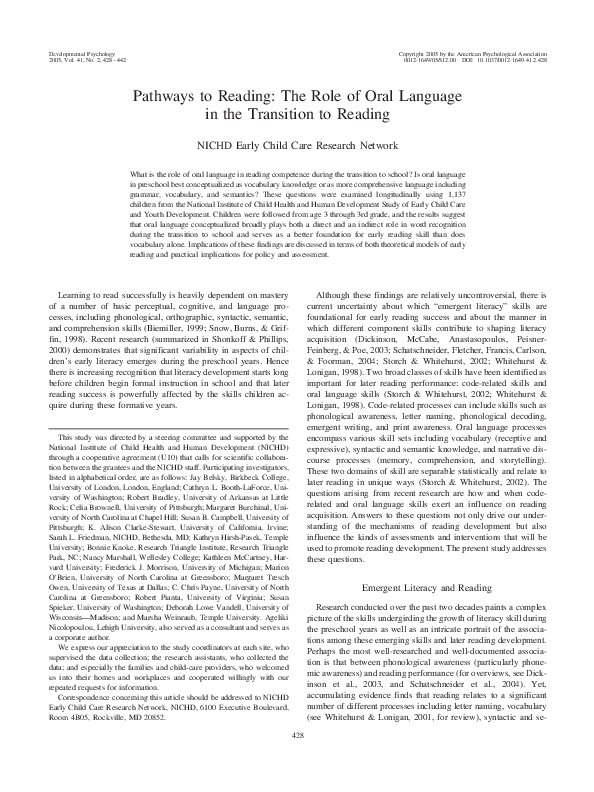 (PDF) Pathways to Reading: The Role of Oral Language in the Transition ...
