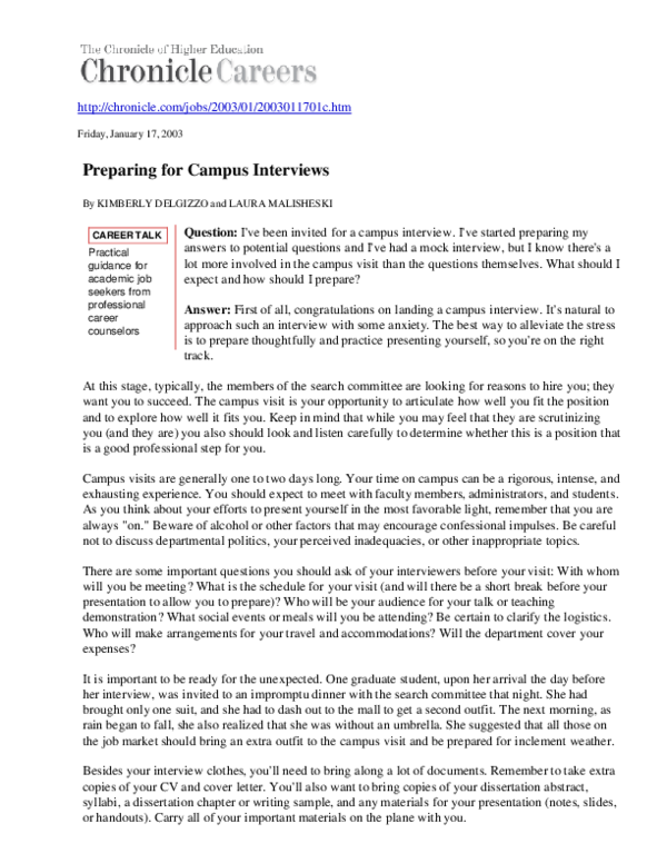 (PDF) Preparing for Campus Interviews