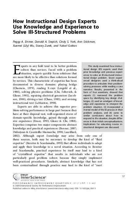 (PDF) How Instructional Design Experts Use Knowledge and Experience to ...