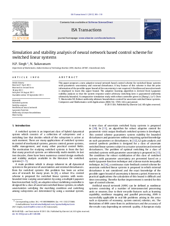 (PDF) Simulation and stability analysis of neural network based control ...