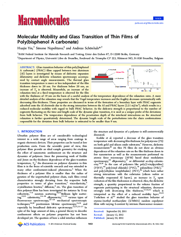 (PDF) Molecular Mobility and Glass Transition of Thin Films of Poly ...