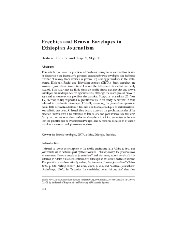 (PDF) Freebies and brown envelopes in Ethiopian journalism Terje